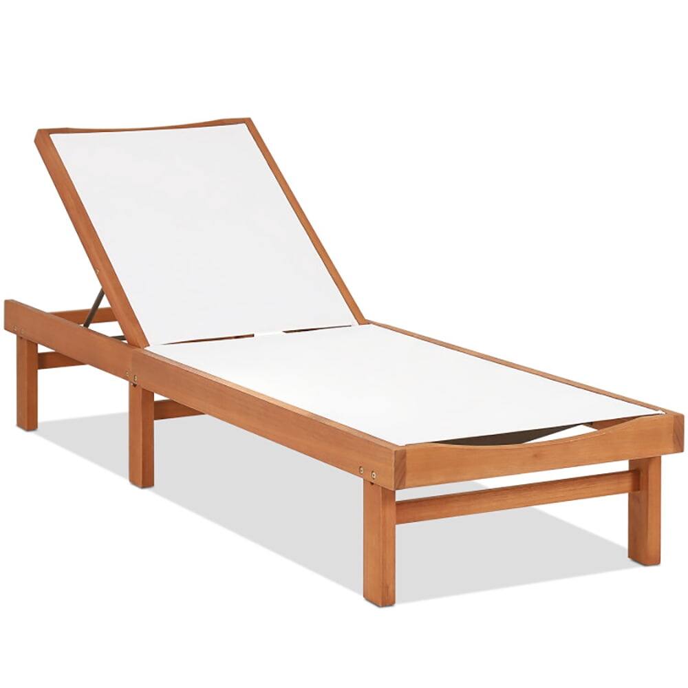 Alt View 1. Pefilos - Patio Lounge Chair, Outdoor Wood Chaise Lounge Chair with 5-Postion Adjustable Back Cushion - White.