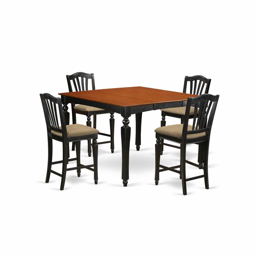 Back. East West Furniture - CHEL5-BLK-C 5 Pc counter height set- Square gathering Table and 4 counter height Chairs - Black & Cherry.