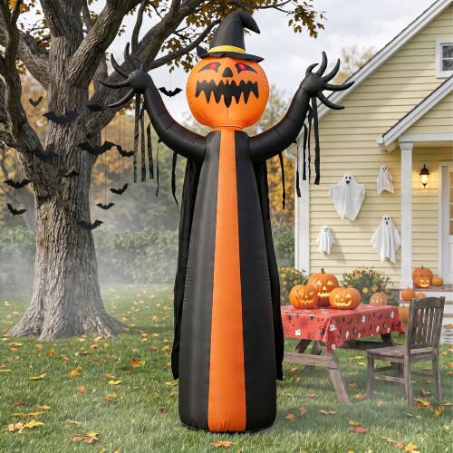 Alt View 9. Winado - 10FT Halloween Inflatable Pumpkin Man, Pumpkin Ghost with Lights, Rotating Head for Outdoor Holiday Party Decorations - Yellow & Black.