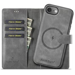 Dteck - For iPhone 17e/16e RFID Wallet Case with Card Pocket Shockproof Leather 2-in-1 Detachable Back Cover - Gray