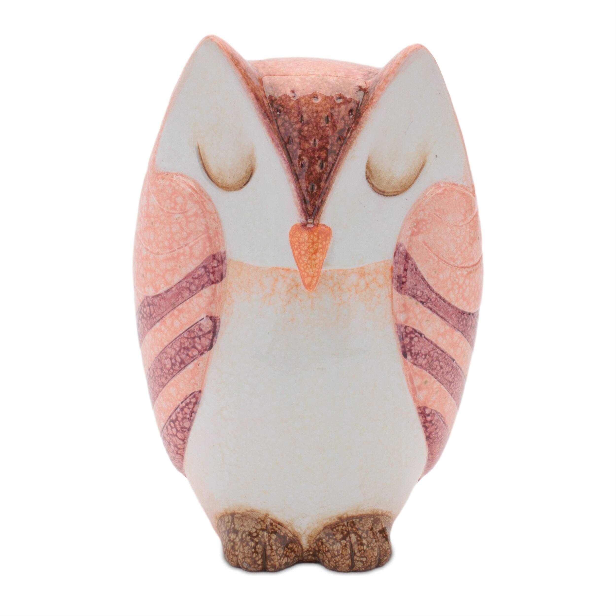 Back. BreeBe - Terra Cotta Owl Decor (Set of 3) - Pink, Beige.
