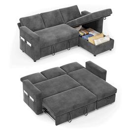 Vipbear - 81" L Shaped Pull Out Couches for Living Room with Storage Chaise, USB Port&Cupholder - Gray