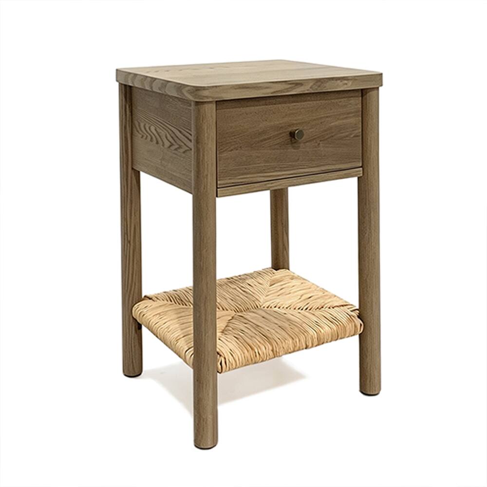 Alt View 3. Loheer - Loheer Antique Grey Nightstand Solid Wood End Table with Woven Jute Shelf and Drawer - Antique Grey.