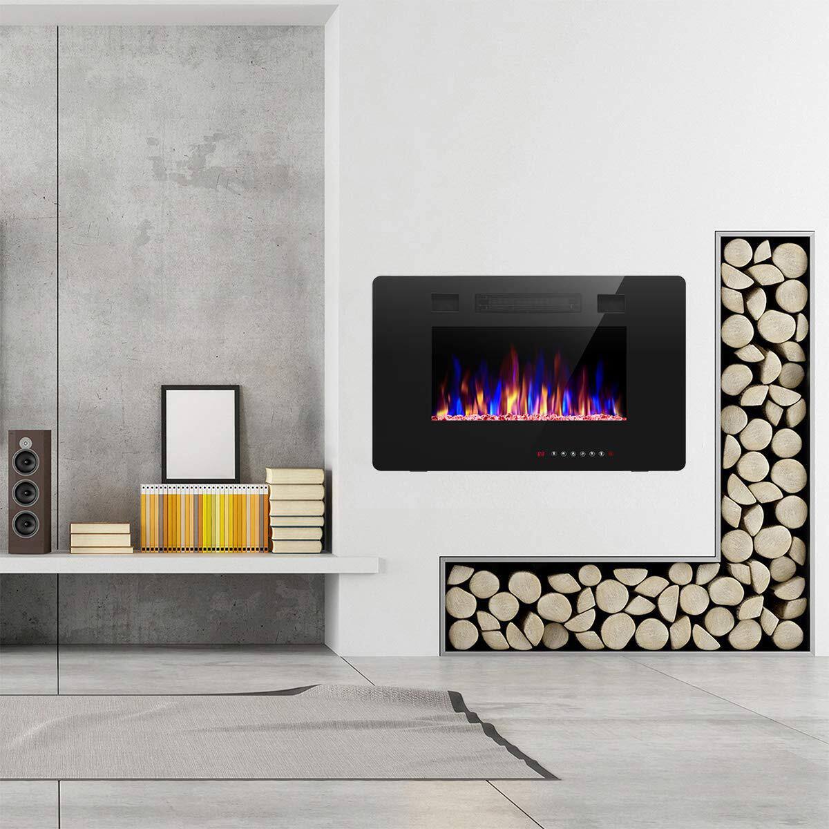 Alt View 2. Edendirect - 30 in. Recessed and Wall Mounted Electric Fireplace in Black, Remote Control, Adjustable Flame Color and Speed - Black.