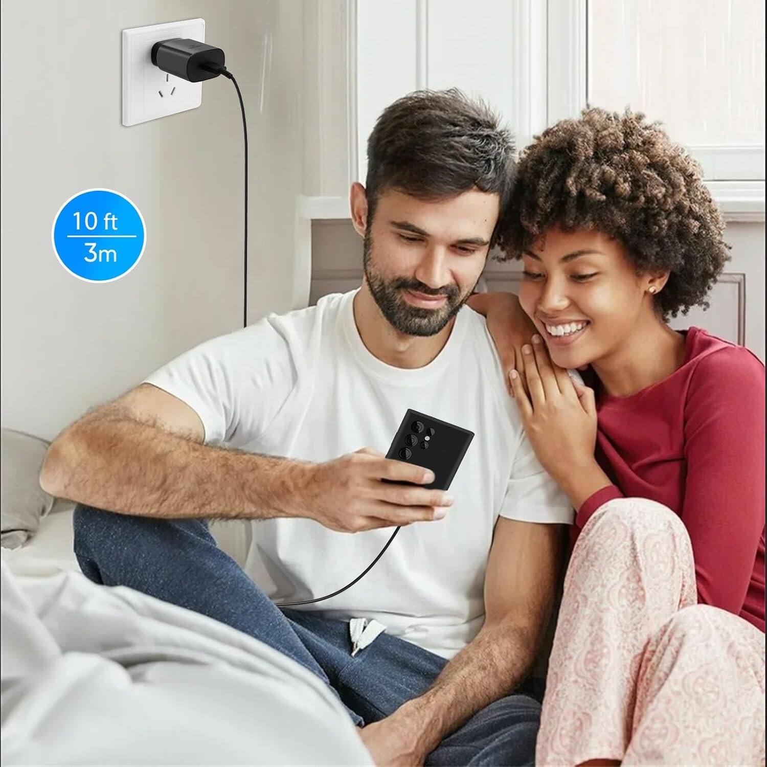 Alt View 2. MOSZAR LLC - 25W Fast Charger with 10Ft USB-C Cable for Samsung Galaxy S25/S24/S23/S22/S21/S20, 2-Pack - Black.