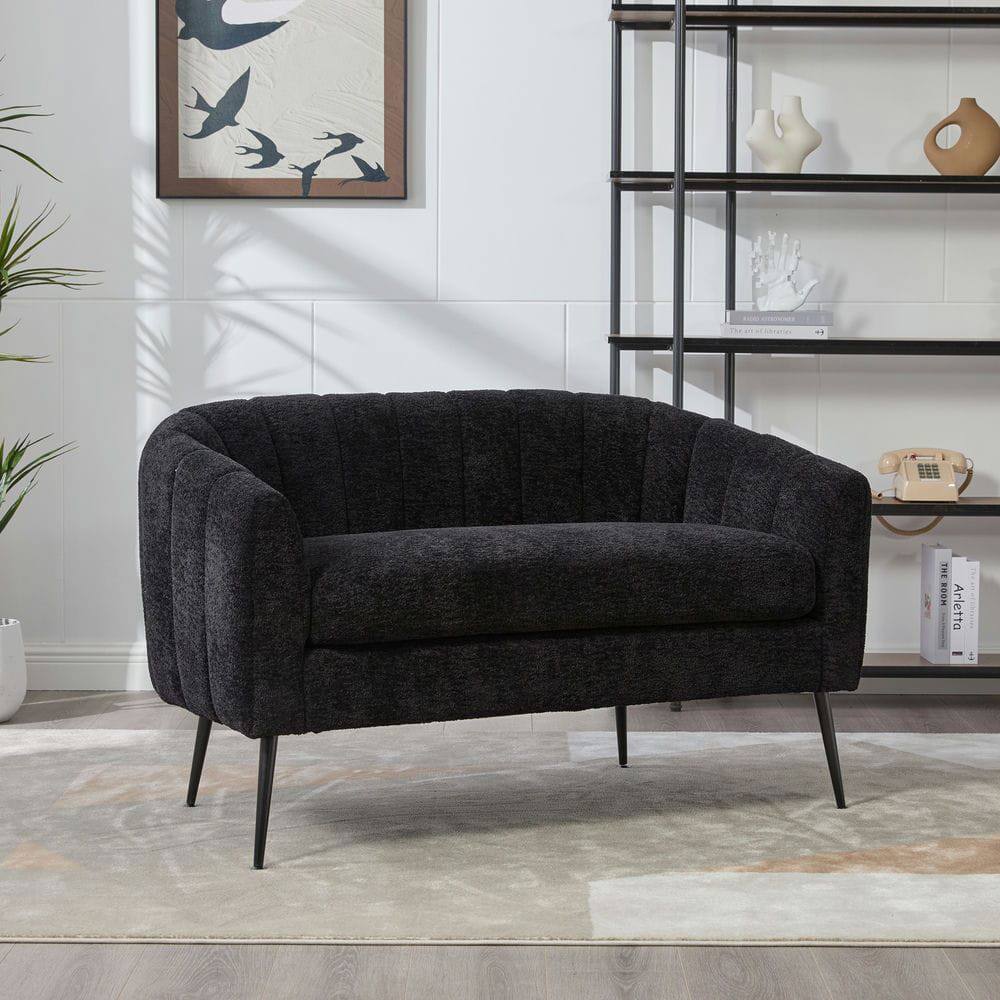 Alt View 6. Kadyn - 50.2'' Wide Upholstered Mini Loveseat Accent Couch, Modern Settee with Metal Legs, 2-Seater Sofa for Living Room, Black - Black.