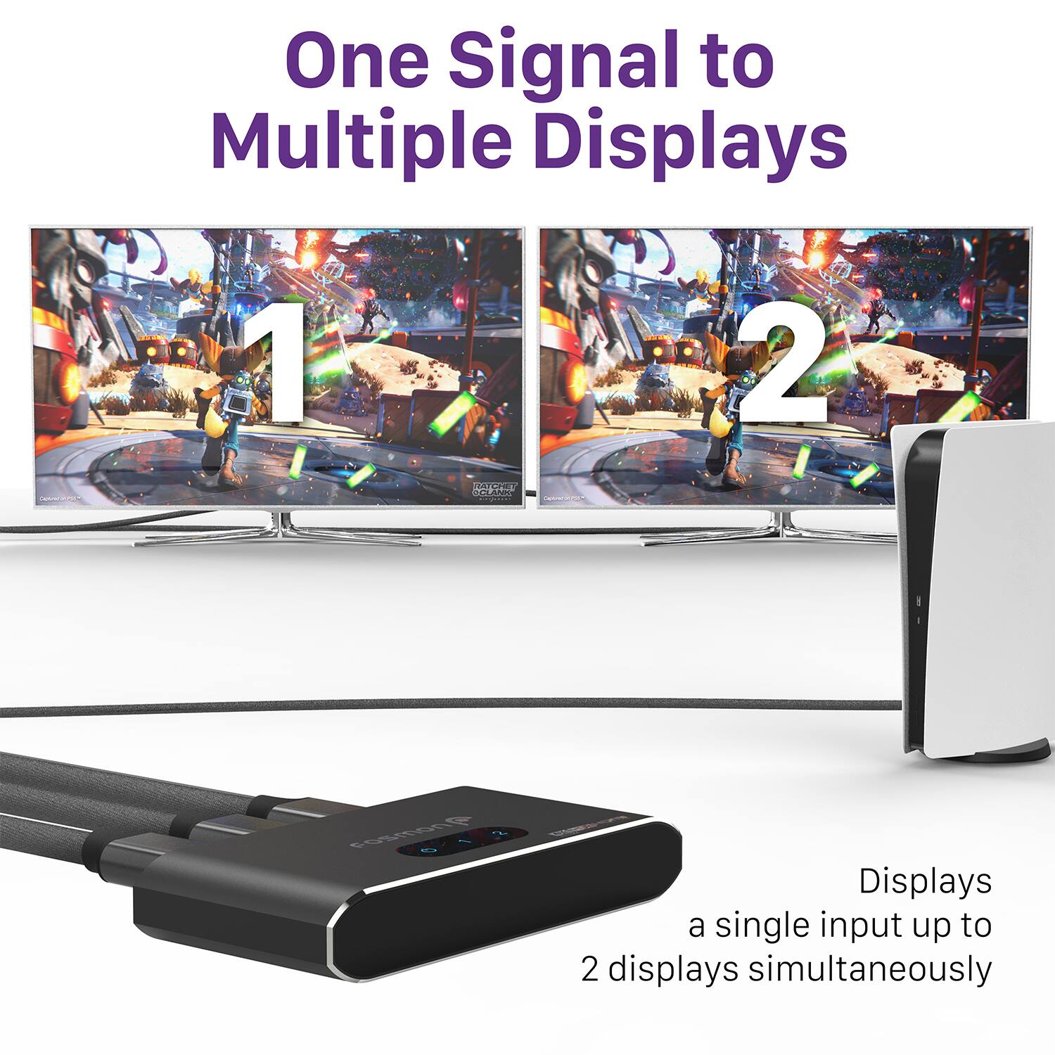 One Signal to Multiple Displays

Displays a single input up to 2 displays simultaneously