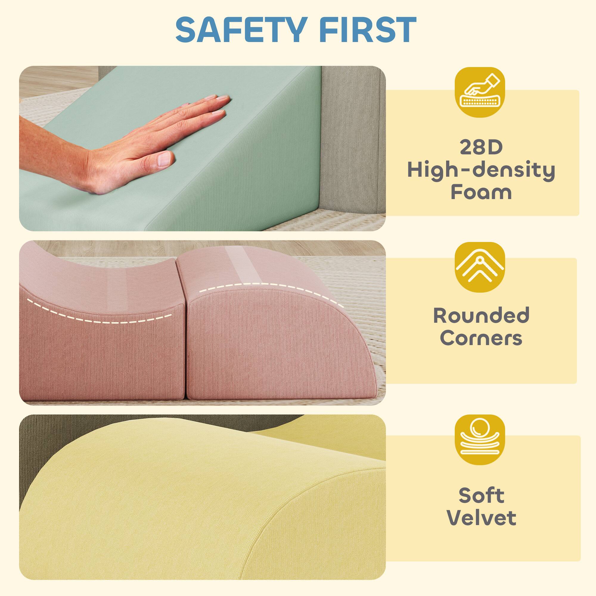 SAFETY FIRST

28D High-density Foam

Rounded Corners

Soft Velvet