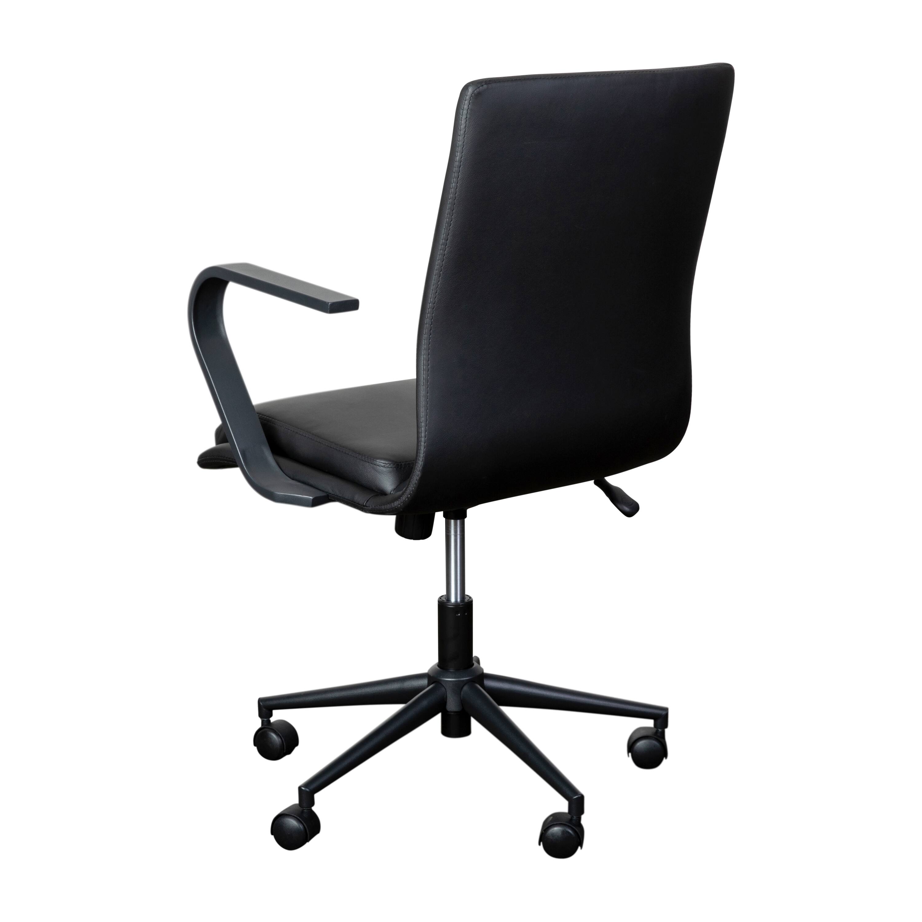 Alt View 7. Emma + Oliver - Ziva Modern Upholstered Mid-Back Home Office Chair with Arms and 5 Star Base - Black LeatherSoft/Black Frame.