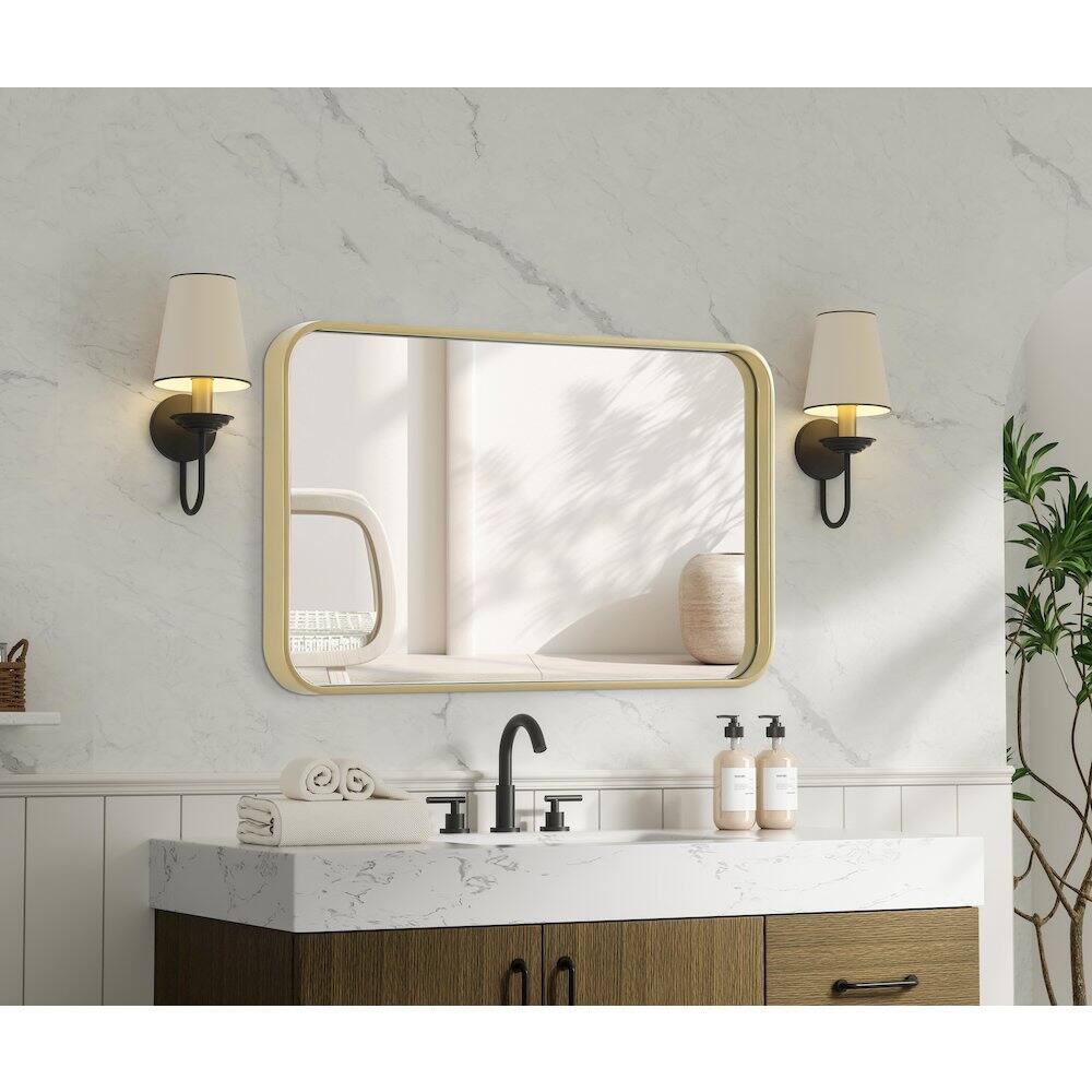 Alt View 2. Elegant Decor - Contour Metal Rectangle Mirror 18x30 in Brass - Brass.