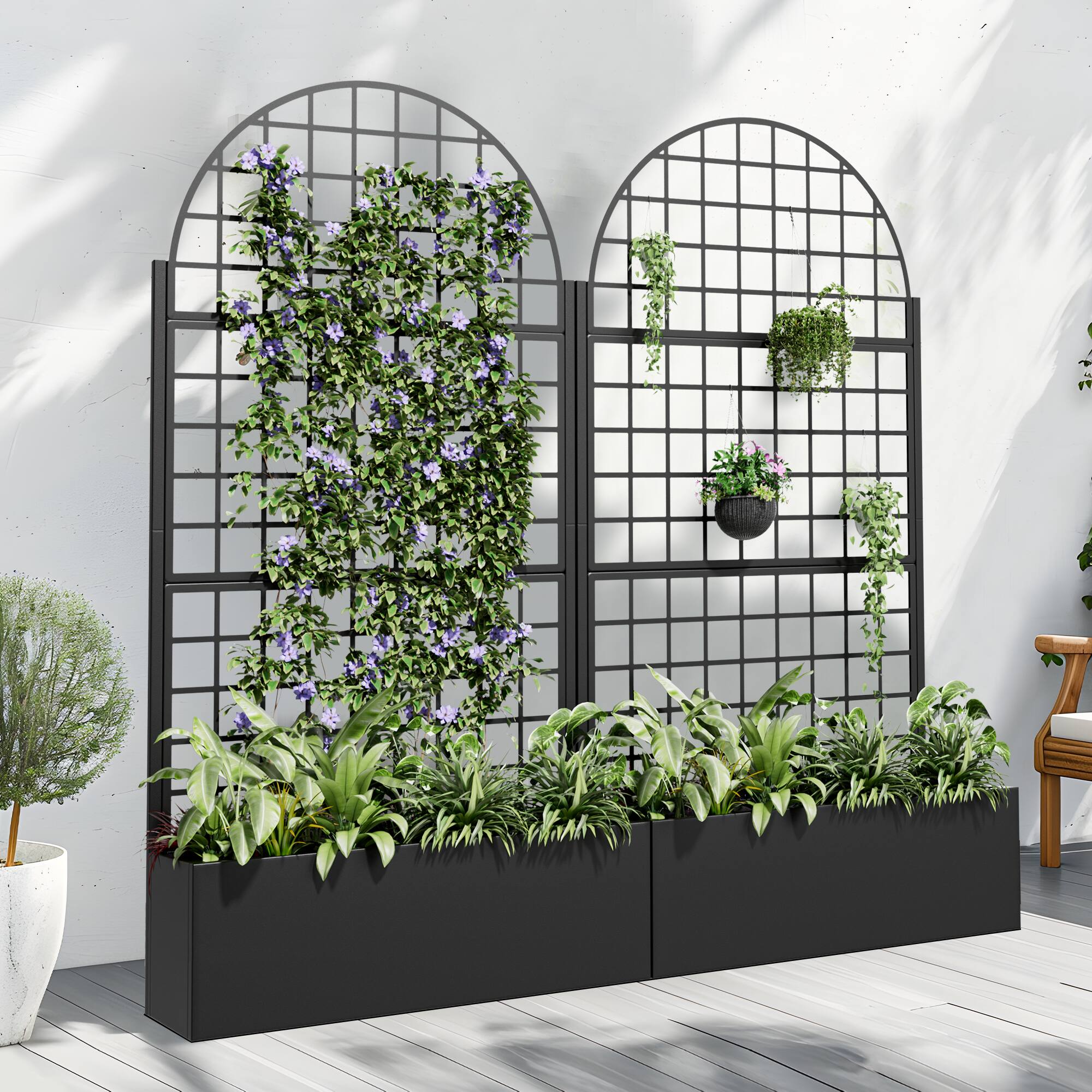 Alt View 1. PexFix - 72 in. H x 35 in. W Squared Pattern Arch Metal Planter Box Raised Garden Beds with Trellis-Ideal for Balcony - Black.