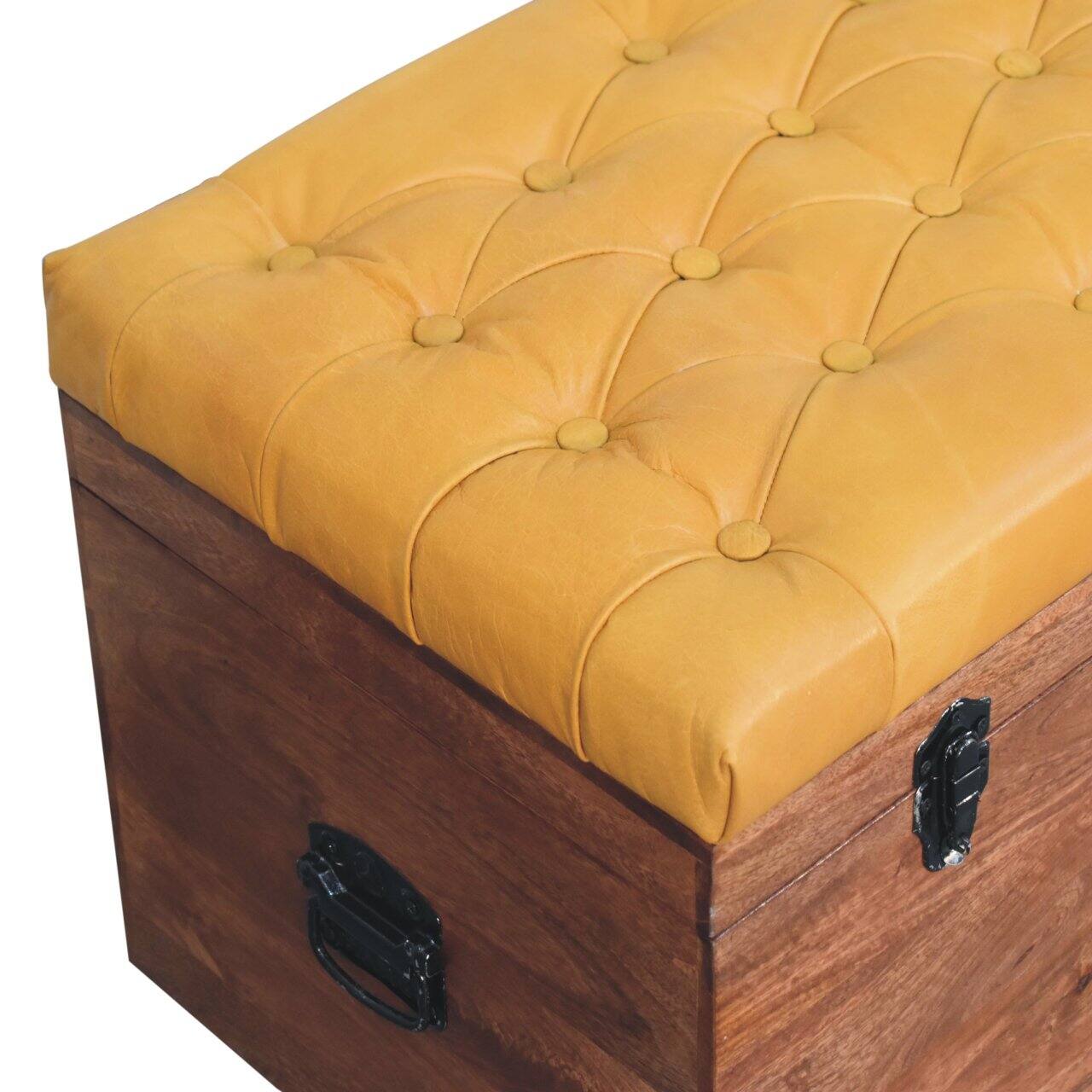 Alt View 2. Artisan Furniture - Artisan Furniture Solid Wood Buffalo Hide Honey Caramel Storage Trunk, Upholstered, Brown - Brown.