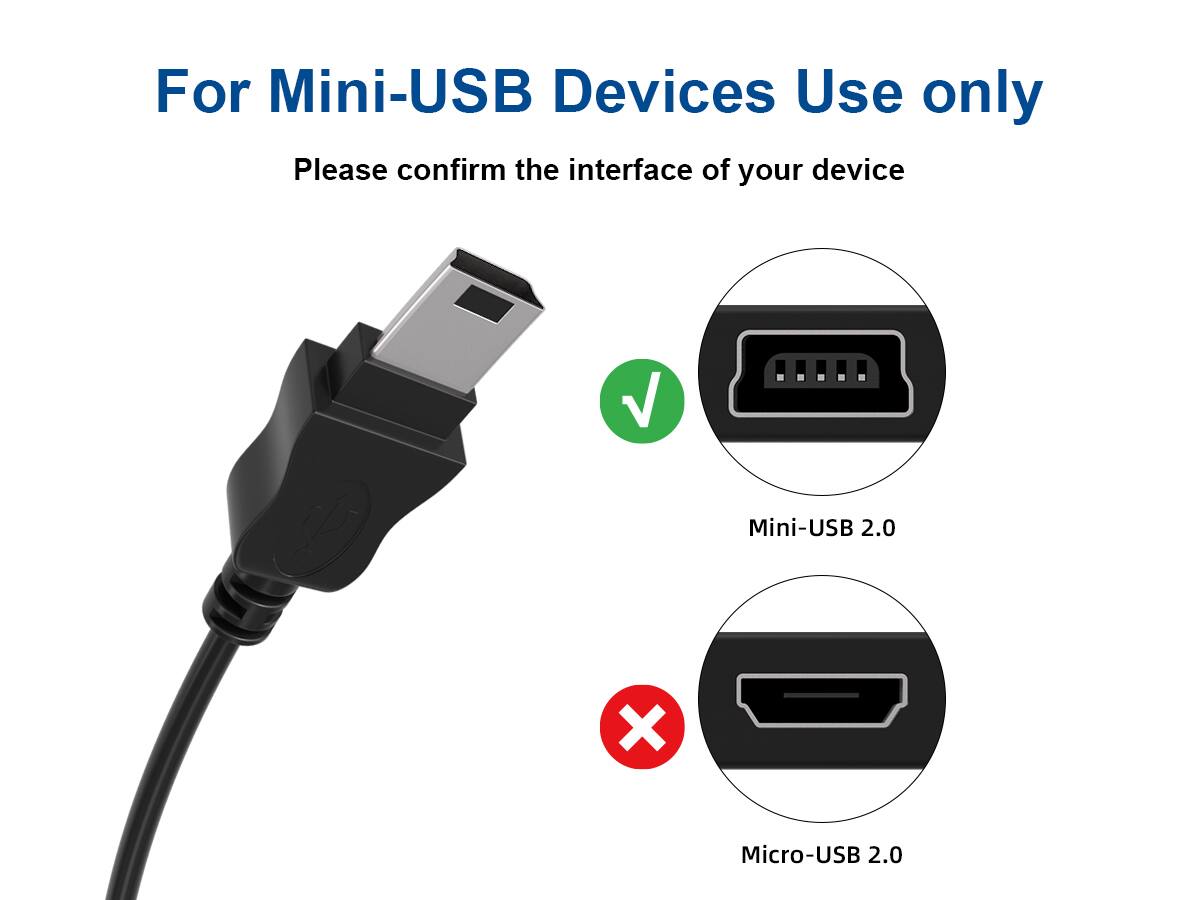 For Mini-USB Devices Use only  
Please confirm the interface of your device  
V Mini-USB 2.0  
X Micro-USB 2.0