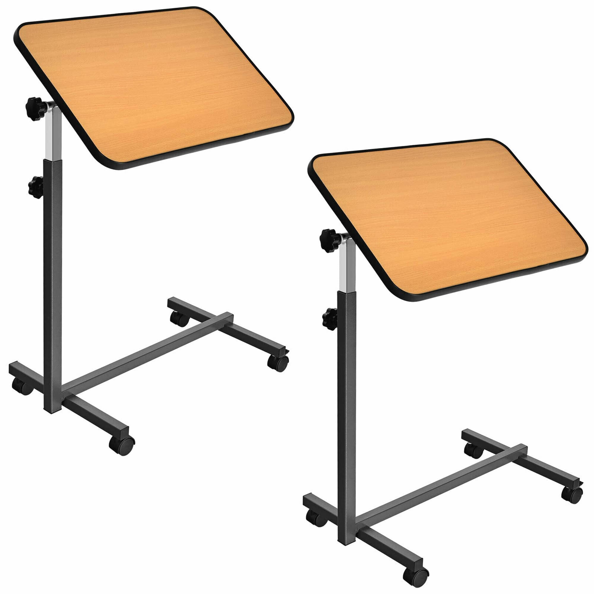 Costway - Set of 2 Overbed Rolling Table Over Bed Laptop Desk Tilting Top - Natural