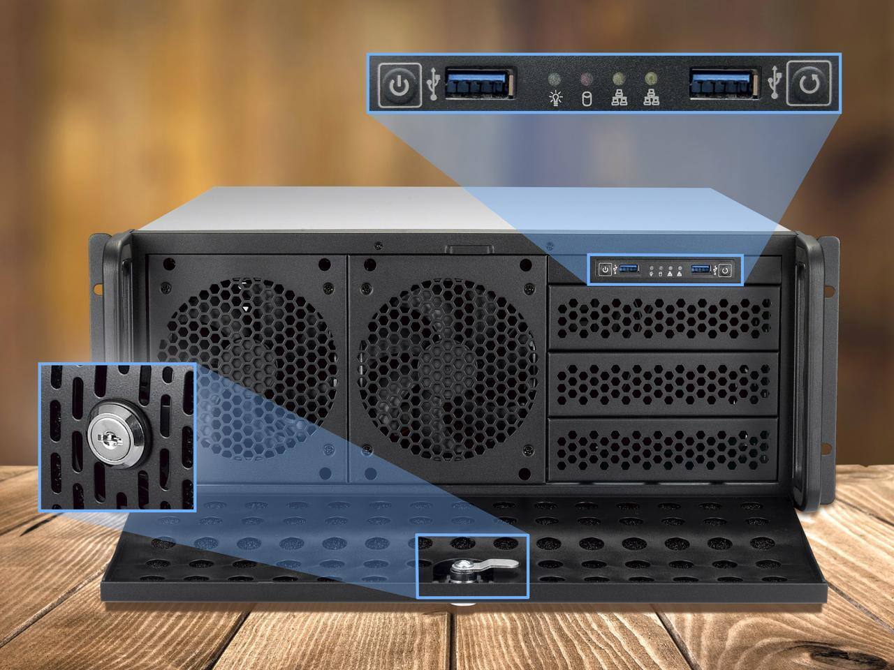 Alt View 1. Rosewill - Rosewill 4U Rackmount Case | 8x3.5"+3x5.25" | E-ATX | 5x120mm+2x80mm Fans | 2xUSB3.0 | Silver/Black - RSV-L4000U - Silver/Black.