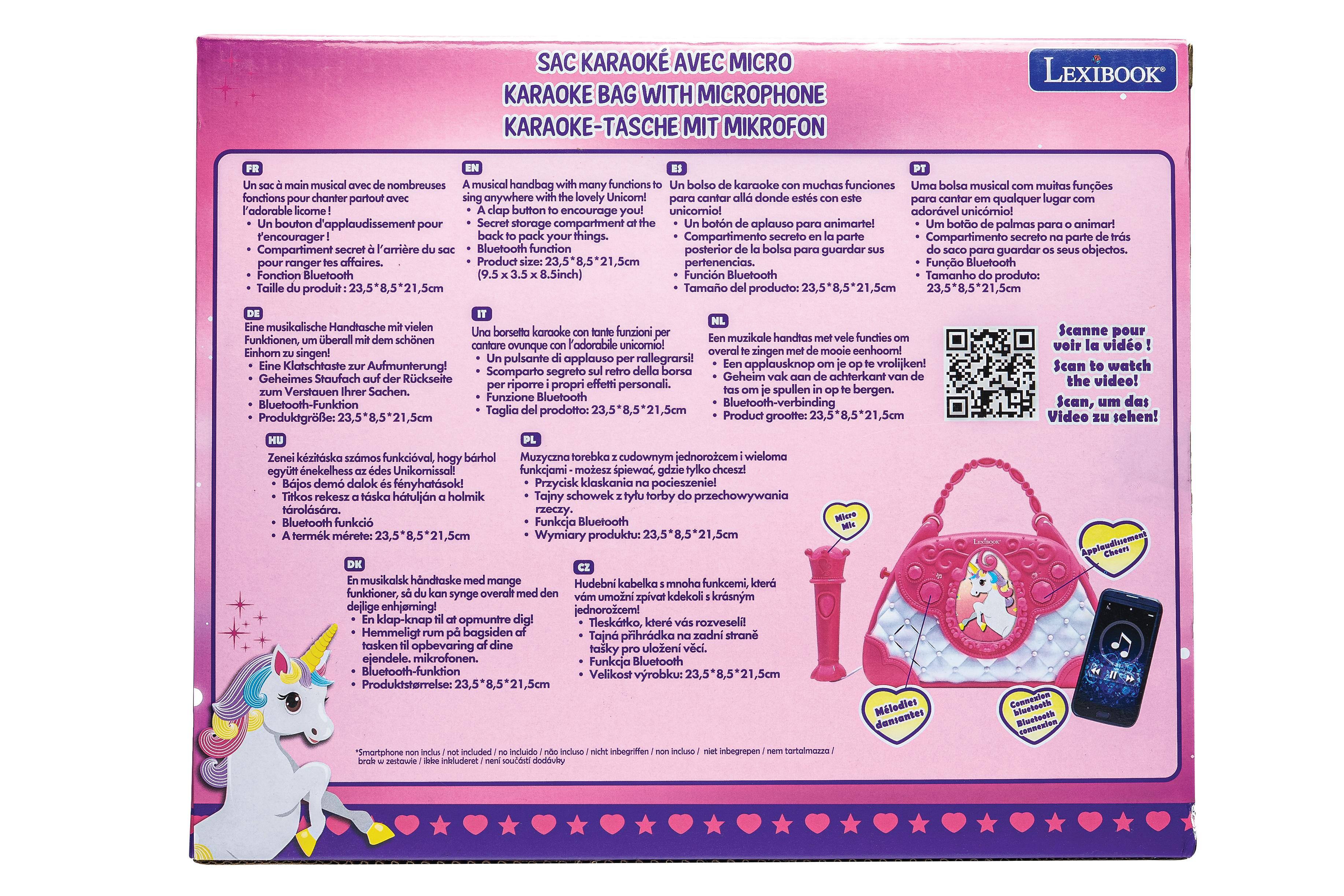 SAC KARAOKE AVEC MICRO  
KARAOKE BAG WITH MICROPHONE  
KARAOKE-TASCHEN MIT MIKROFON  

Un sac à main musical avec de nombreuses fonctions pour chanter partout avec l'adorable Unicom!  
A musical handbag with many functions to sing anywhere with the lovely Unicom!  
Un bolsa de karaoke con muchas funciones para cantar all donde estás con este adorável Unicom!  
Una bolsa musical com muitas funções para cantar em qualquer lugar com o adorável Unicom!  
Eine musikalische Handtasche mit vielen Funktionen, um überall mit dem schönen Einhom zu singen!  
Una borsetta karaoke con tante funzioni per cantare ovunque con l'adorabile unicorno!  
Muzyczna torebka z wieloma funkcjami, aby śpiewać w każdym miejscu z uroczym Einhom!  
Zenei készszák számunkra funkciókat, hogy megmangják a Unikorniszt!  
En musikalsk handtaske med många funktioner, så du kan sjunga