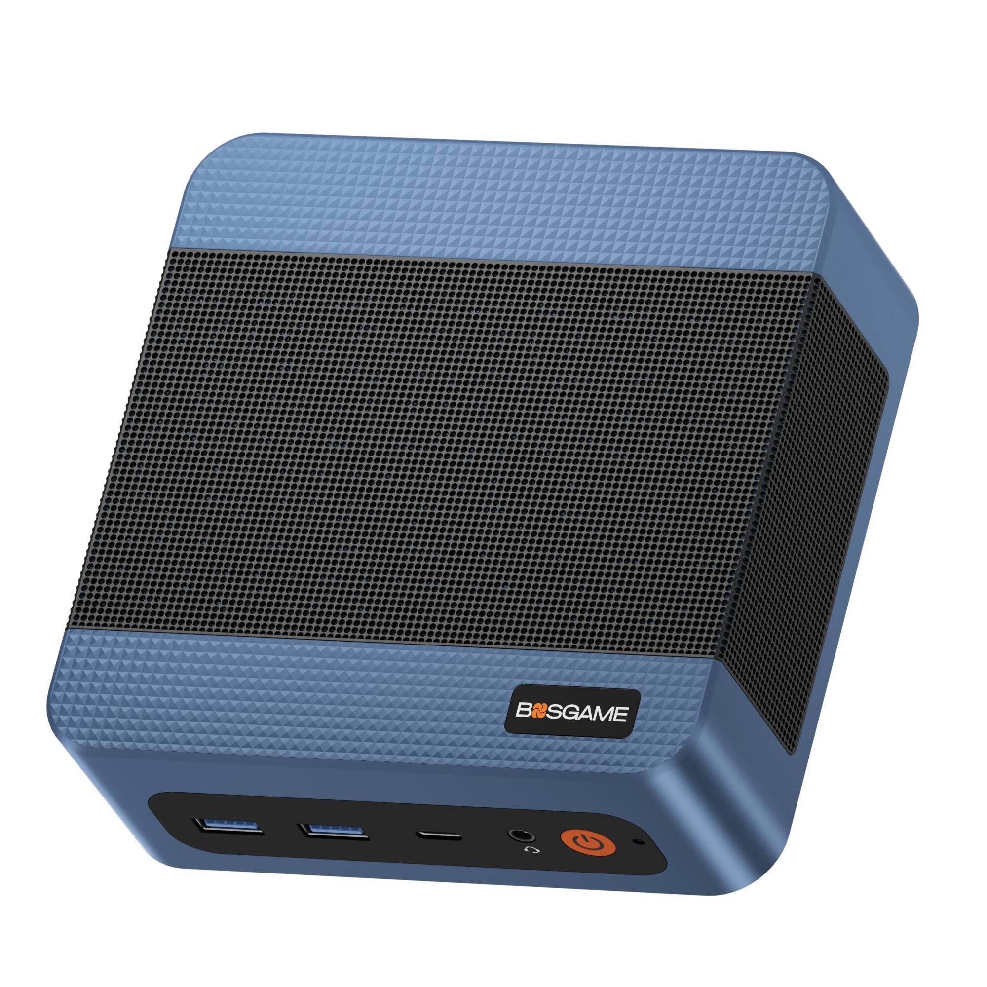 Front. BOSGAME - BOSGAME - E5 Mini PC AMD Ryzen 3 5300U, 16GB DDR4 RAM, 1TB NVMe SSD Storage - Black+Blue.