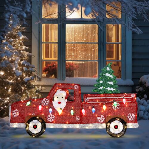 Alt View 7. Winado - Christmas 45in Santa Driving Pickup Truck Pre-lit 2D with LED Lights for Indoor Outdoor Holiday Yard Party Decoration - Red.