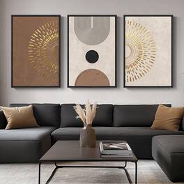 Hanke - Framed Neutral Abstract Wall Art Modern Canvas Prints Paintings Artwork Walls Minimalist 24 x 36 inches - Radiant 24" W x 36" H x 3Pcs