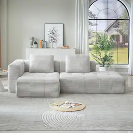 Trinkets Crazed - 108" Corduroy Fluffy Modular Sectional Loveseat SofaDeep Seat Cloud Sectional Couch with Spring Cushions - light gray