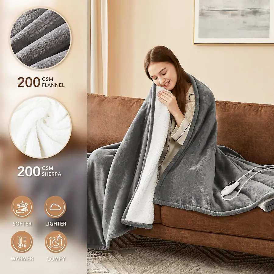 Homemate Heated Blanket Electric Throw - 50x60 Heating Blanket Throw 5 Gears Auto Homemate Heated Blanket Electric Throw - 50x60 Heating Blanket Throw 5 Gears Auto