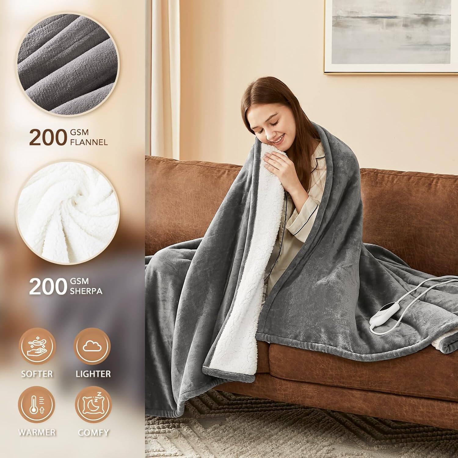 Angle. blue - Paaaawaters Homemate Heated Blanket Electric Throw -Heating Blanket Throw 1/2/4/6/8 Hours Auto-Off 10 Heat Level - color:14-Aqua+size:62Inchx84Inch.
