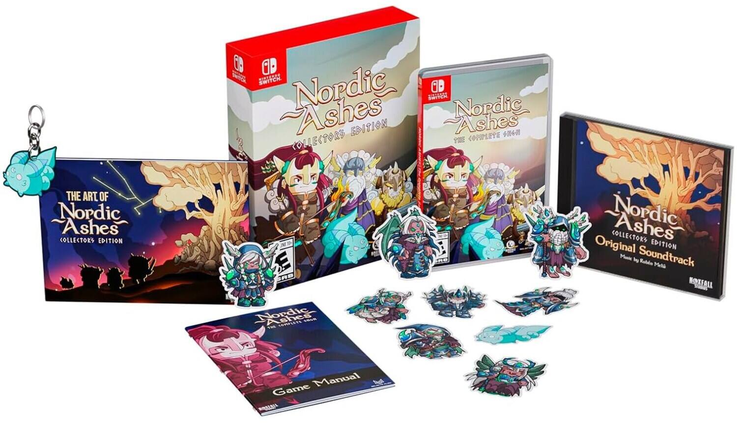 Nordic Ashes Collector's Edition  
Nintendo Switch  
The Art of Nordic Ashes  
Original Soundtrack  
Game Manual  
Music by Robyn Melt