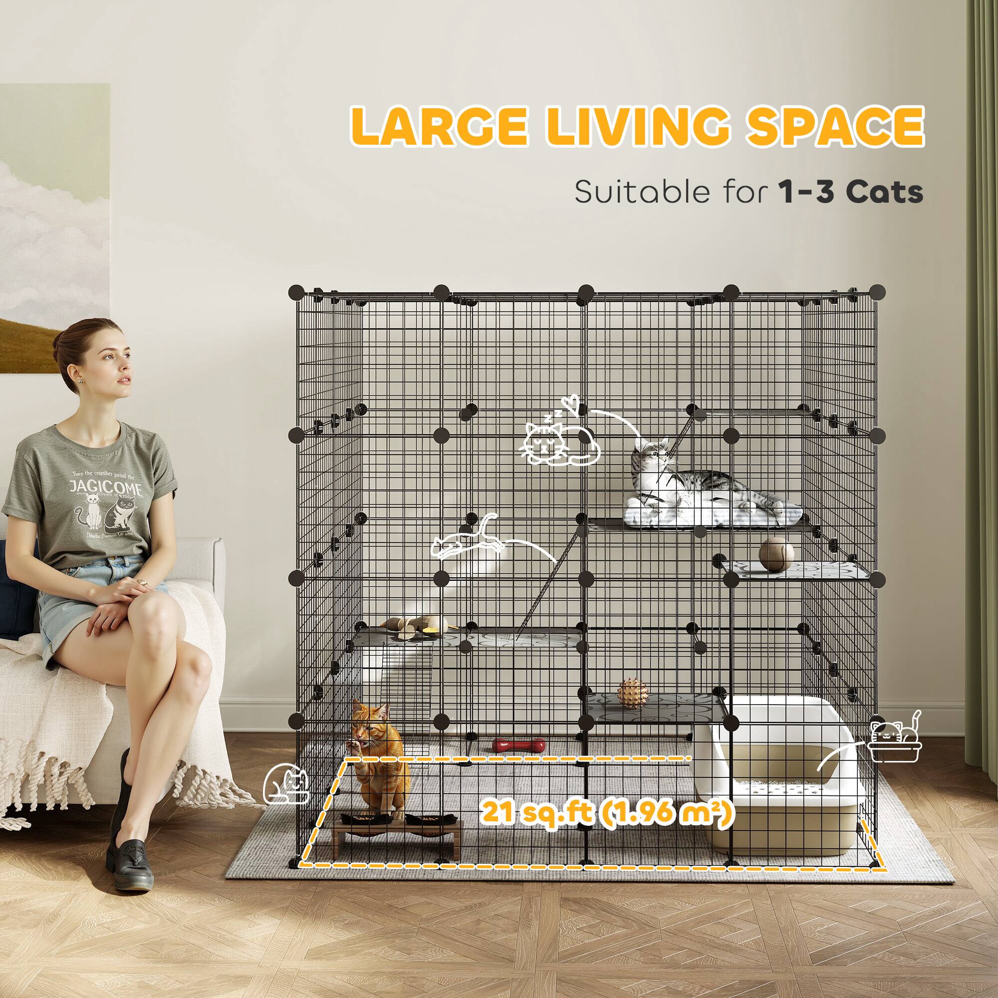 LARGE LIVING SPACE  
Suitable for 1-3 Cats  

21 sq.ft (1.96 m²)