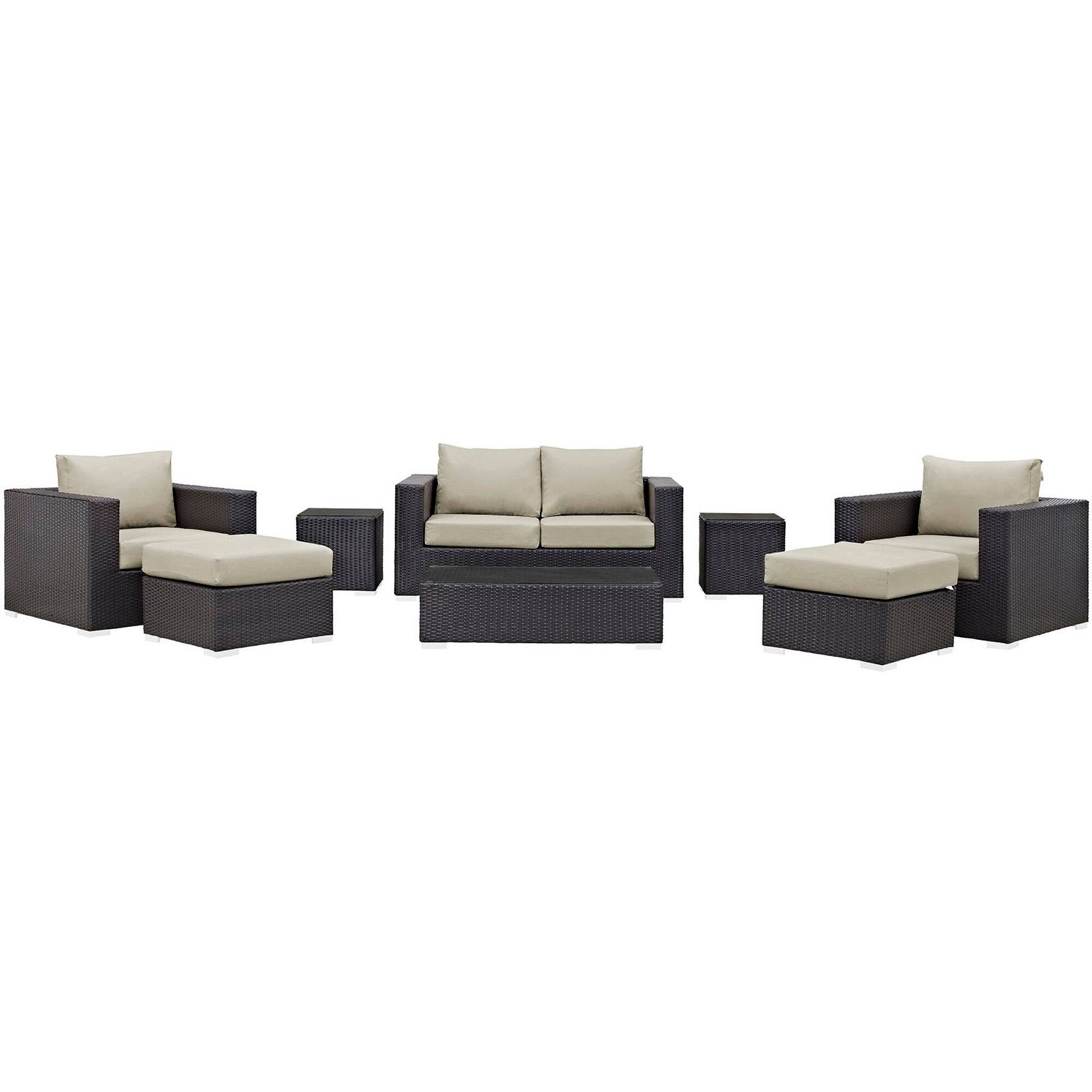 Left. Modway - Convene 8-Piece Outdoor Patio Sectional Sofa Set - Espresso Beige.