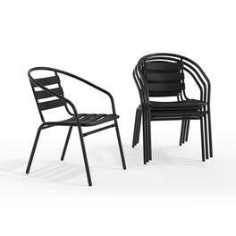 Emma + Oliver - 4 Pack Metal Restaurant Stack Chair with Aluminum Slats - Black