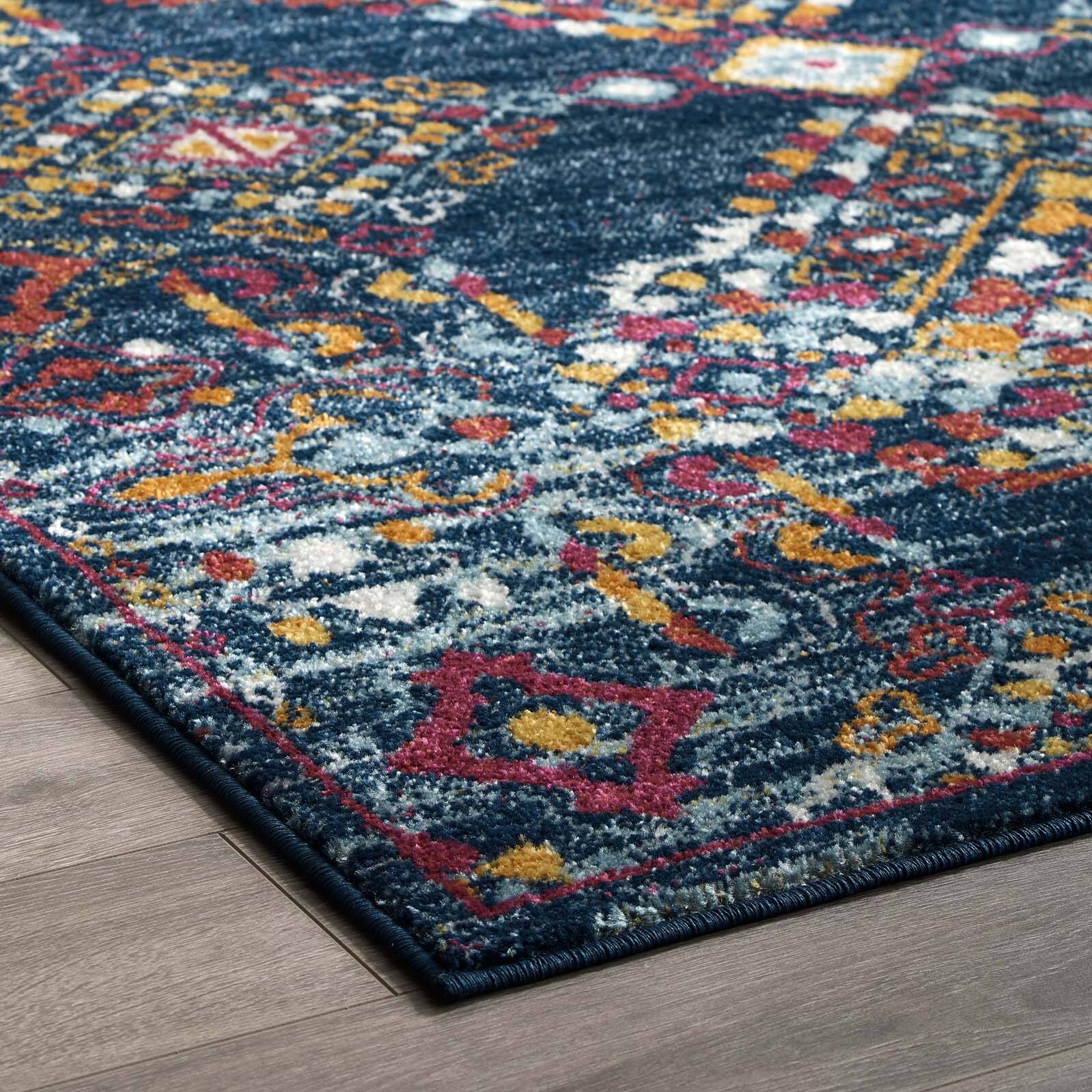Back. Modway - Entourage Khalida Distressed Floral Lattice Area Rug - Blue Orange Yellow Red.