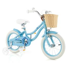Costway - 14" Kid's Bike with Training Wheels Adjustable Handlebar Seat Handbrake - Blue