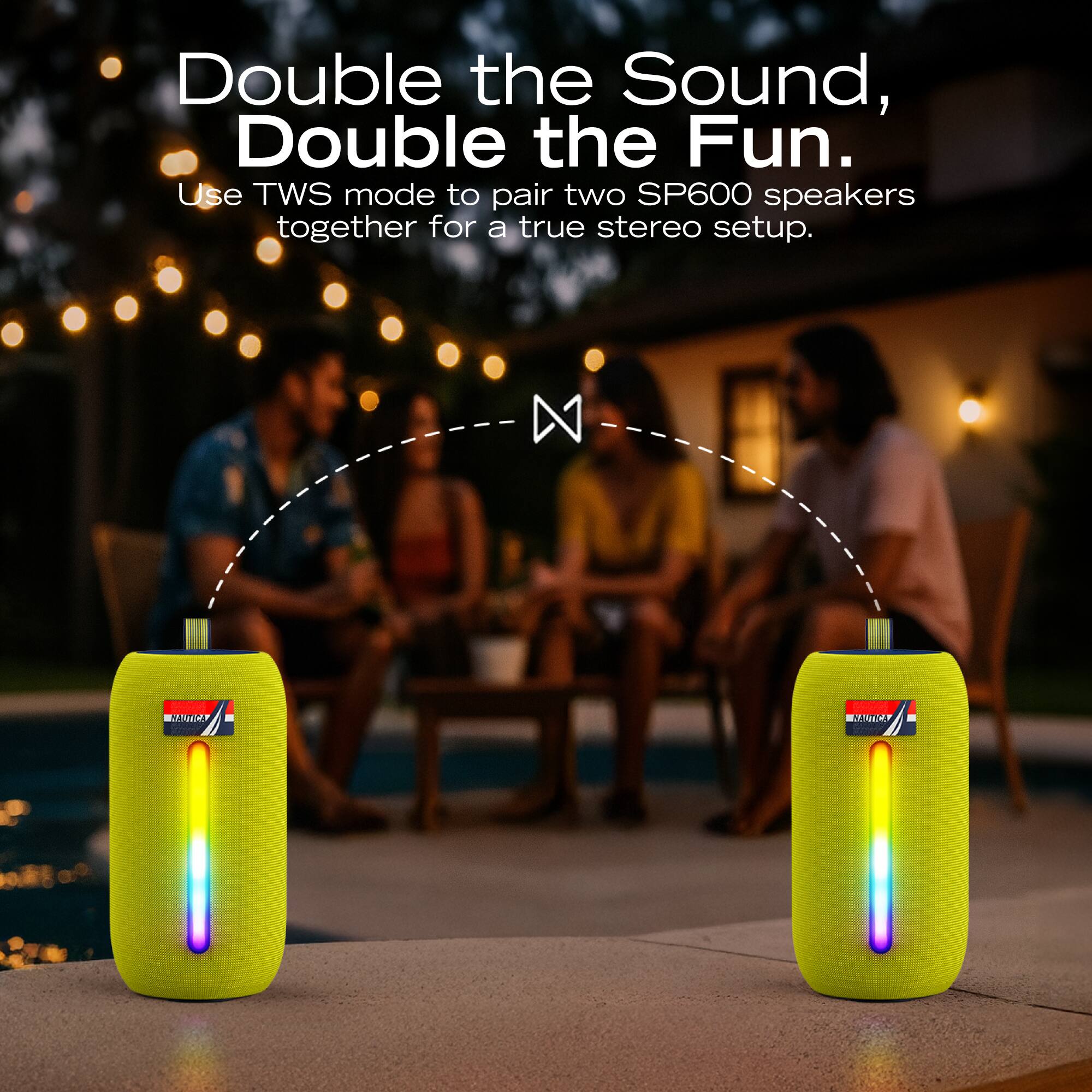 Double the Sound, Double the Fun.  
Use TWS mode to pair two SP600 speakers together for a true stereo setup.