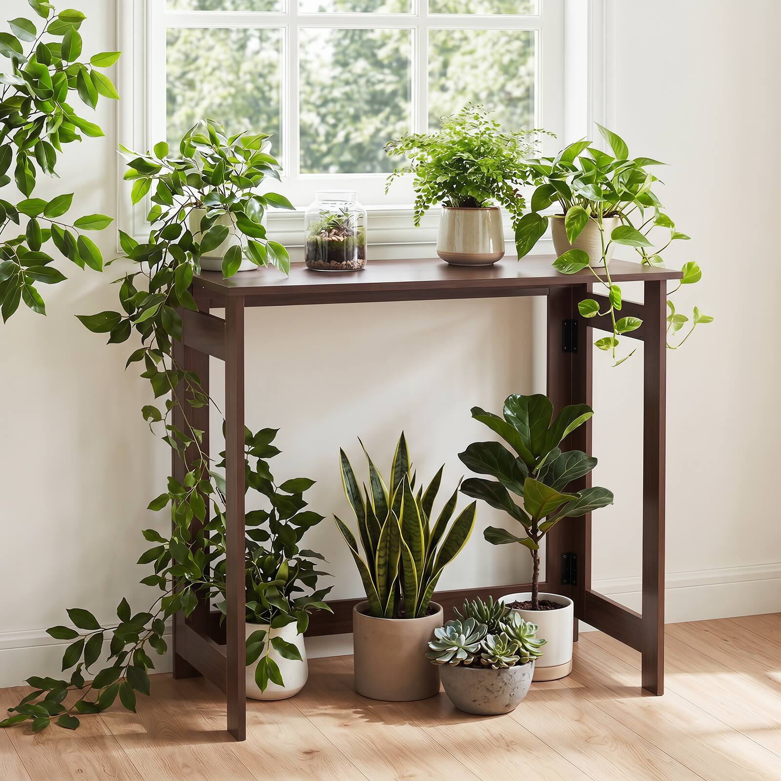 Alt View 4. Costway - Costway Folding Console Table, Entryway Table with Foldable Legs, Behind Couch Sofa Table - Brown.