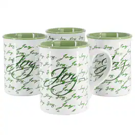 Gibson - Home Inspirational Words Joy 4 Piece 16 Ounce Stoneware Mug Set - Green