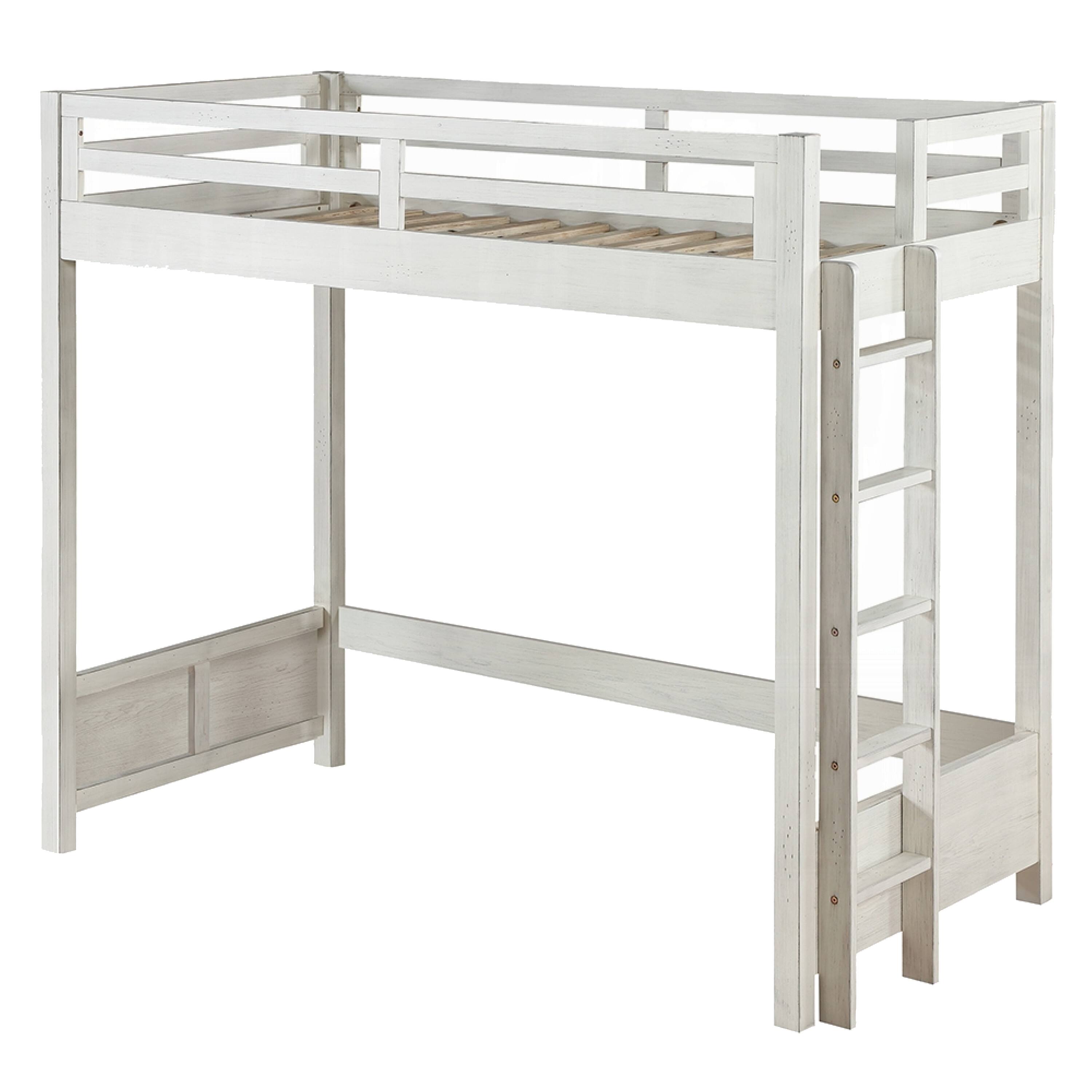 Alt View 4. Manhattan Lane - Transitional Style Twin Loft Bed, Fixed Ladder - Weathered White.