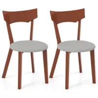 Costway Wooden Armless Dining Chair Set of 2 with Rubber Wood Legs Padded Seat Cushion - Walnut+Grey - Front_Zoom