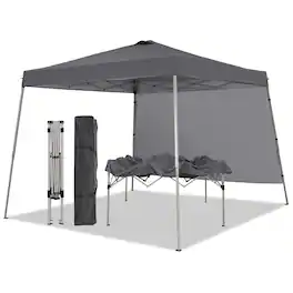 Ainfox - 10x10 Pop Up Canopy Tent with 1 Side Wall, Slant Legs with Carrying Bag,Folding Gazebo Shelter - Dark Gray