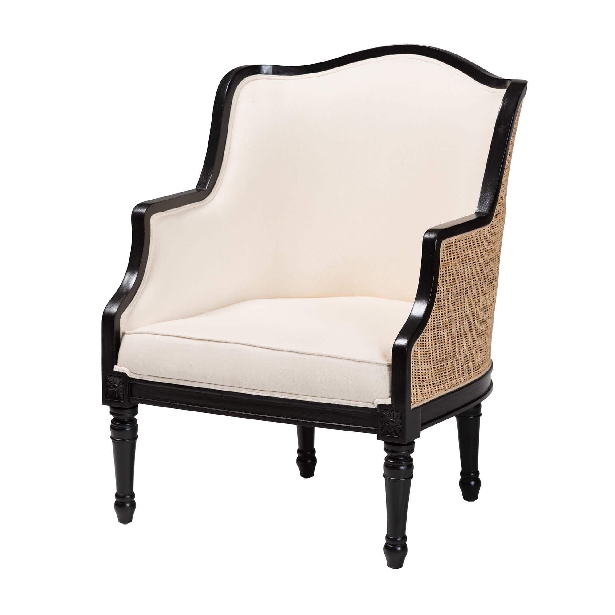 bali & pari - Elizette Traditional French Fabric and Finished Wood Accent Chair - Beige/Black