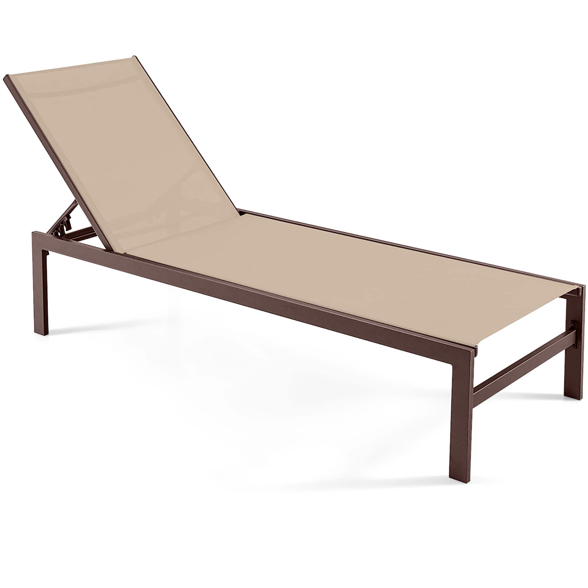 Gymax - Aluminum Patio Chaise Lounge Outdoor Adjustable Lounge Chair W/ 6-Position Backrest - Brown