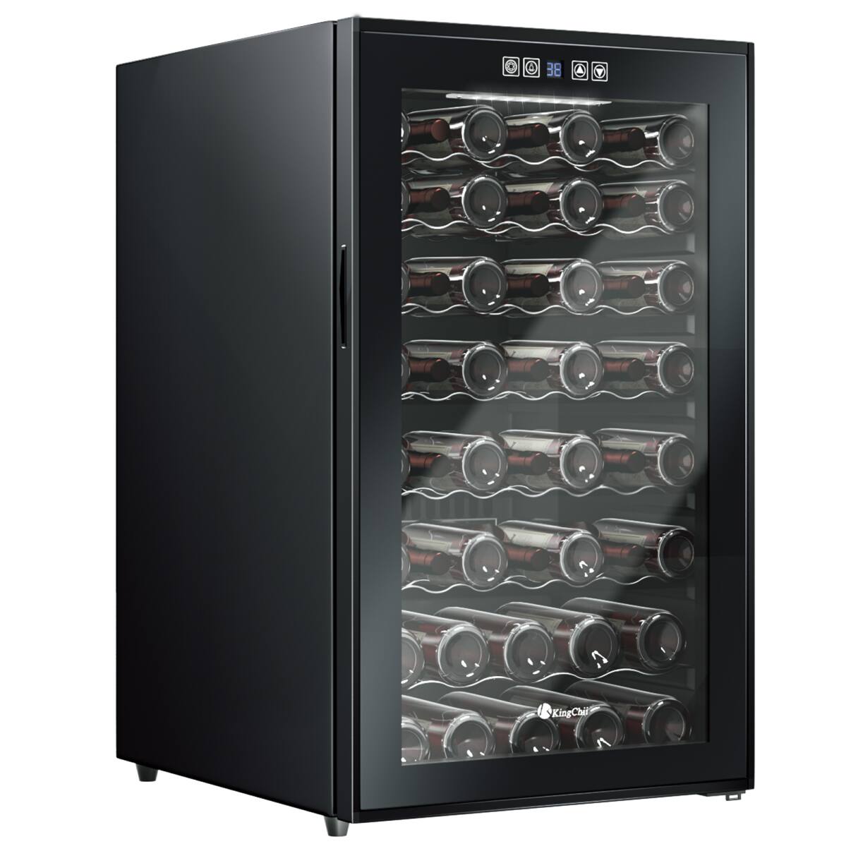 Front. KingChii - 52-Bottle Dual Zone Wine Cooler Refrigerator with Digital Temperature Control - Black.