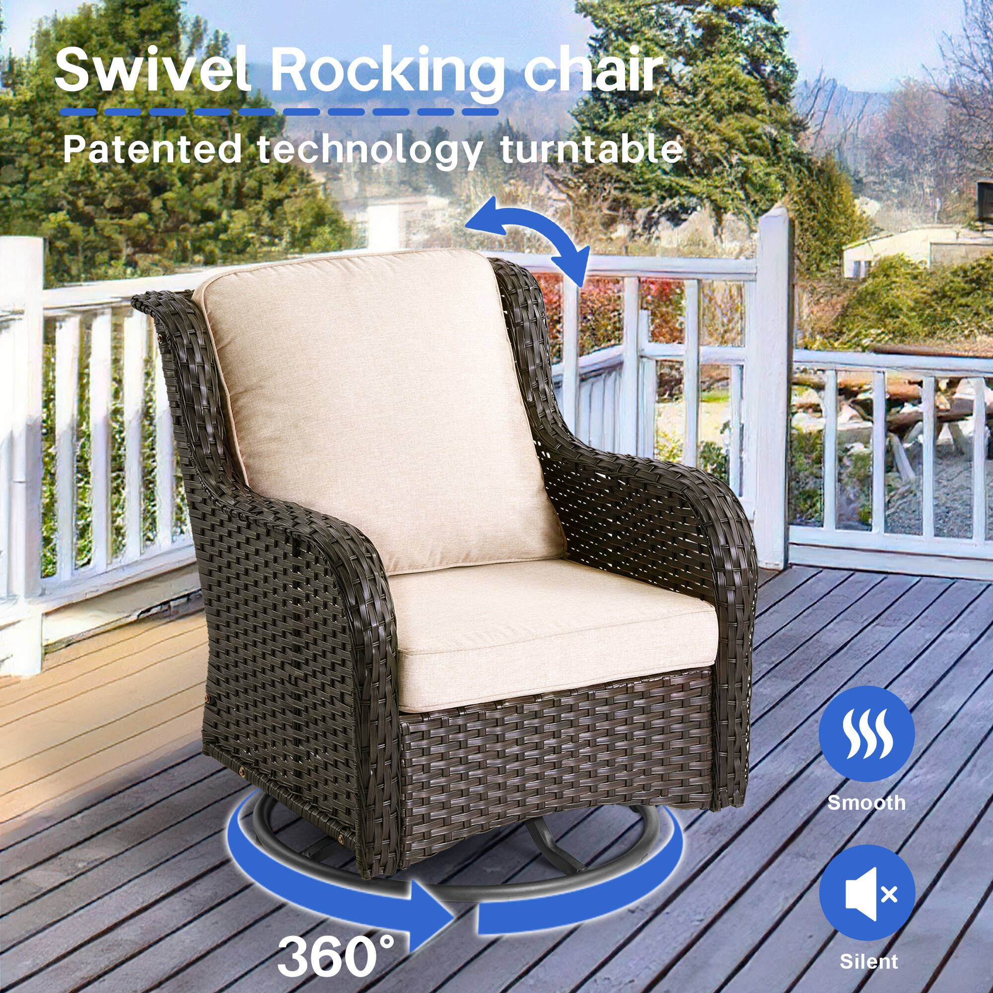 Swivel Rocking Chair  
Patented technology turntable  
Smooth  
Silent  
360°