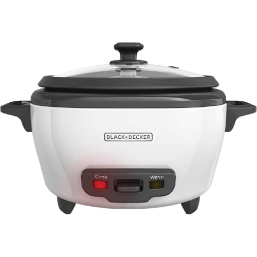 Black+Decker - 6-Cup Rice Cooker with Steaming Basket, Removable Non-Stick Bowl - White