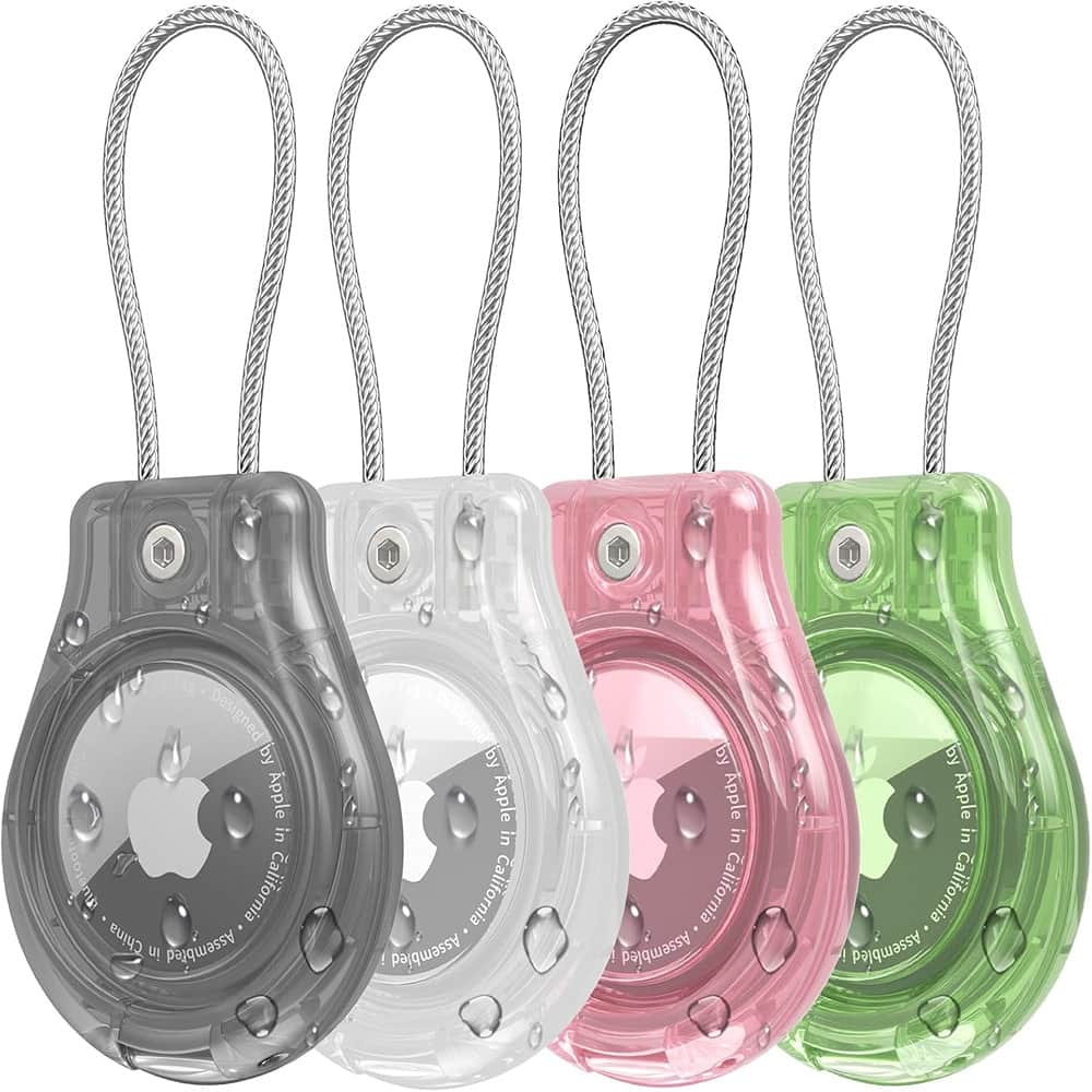 RTMB - Waterproof AirTag Holder with Wire Cable, Secure Keyring, Black/White/Pink/Green (4-Pack) - Color: Black/White/Pink/Green Size: 4
