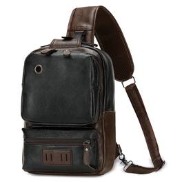 Unique Bargains - Vintage PU Leather Sling Backpack for Men Women Crossbody Bag Compact Backpack for Travel Daily Use and Gift - Black