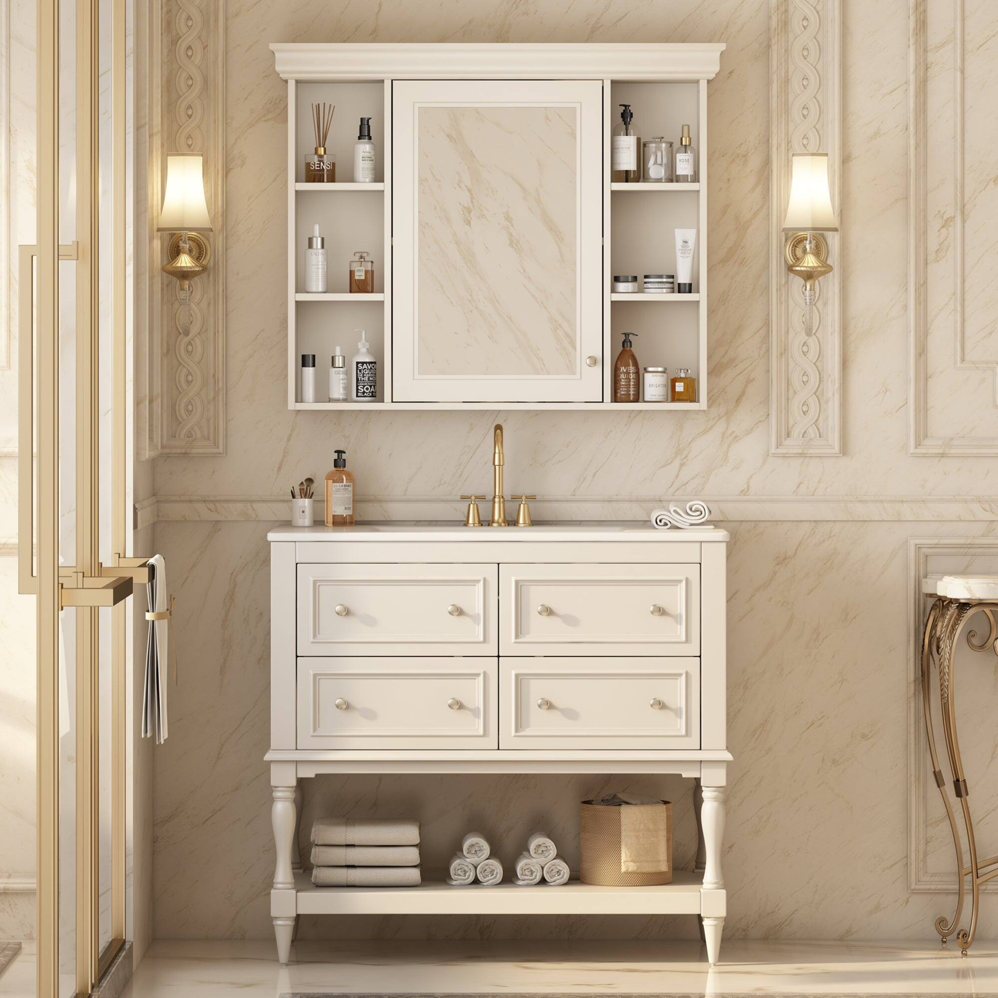Alt View 2. Boyel Living - 36 Inch Bathroom Vanity Set with Medicine Cabinet Ceramic Sink Beige - Off-white.