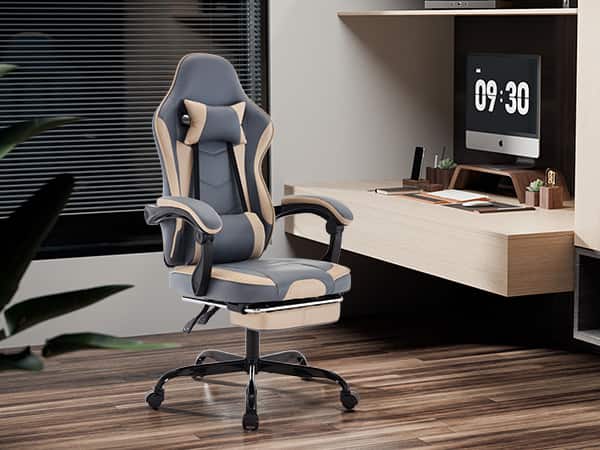 PexFix - Ergonomic Gaming & Office Chair with Lumbar Support, 3D Armrest, Footrest & Headrest for Long Hours - Beige