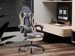 PexFix - Ergonomic Gaming & Office Chair with Lumbar Support, 3D Armrest, Footrest & Headrest for Long Hours - Beige