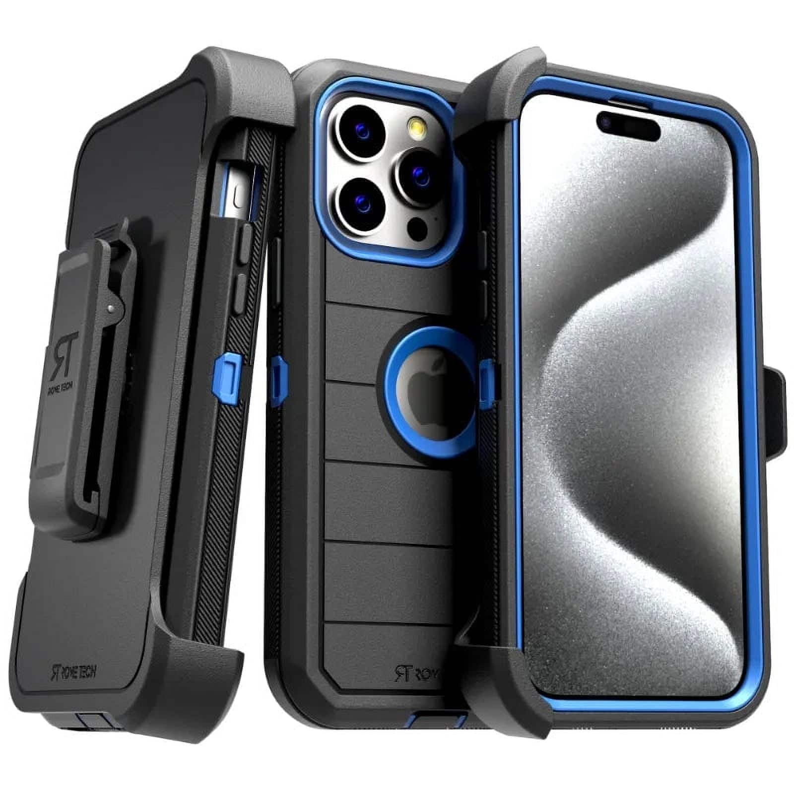 RomeTech - Shockproof Holster Cell Phone Case for Apple iPhone 15 Pro Max - Black & Blue - Black / Blue