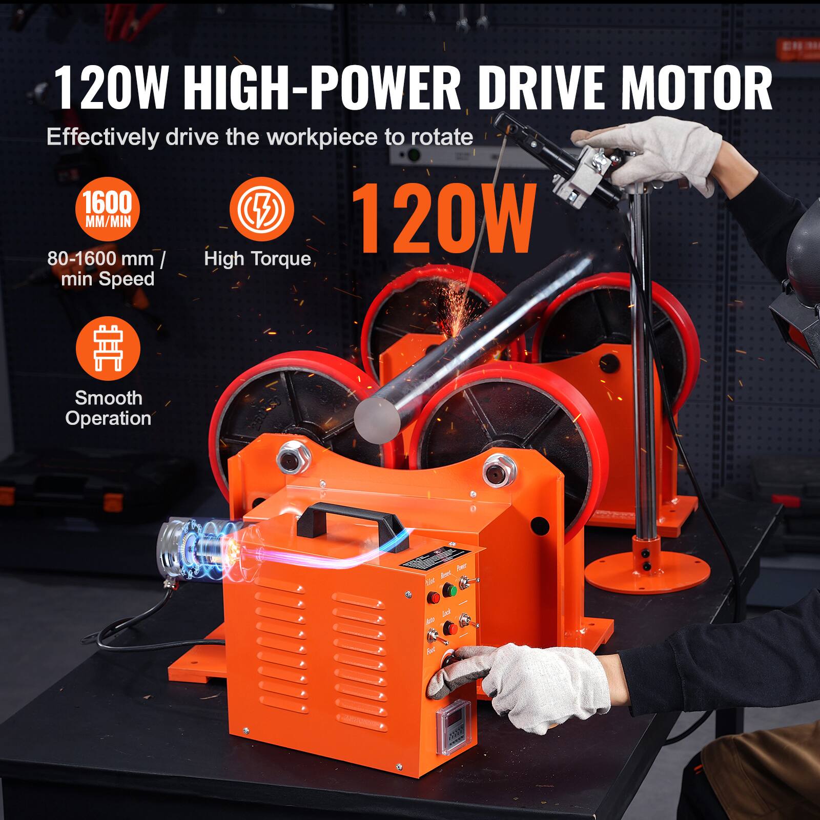 120W HIGH-POWER DRIVE MOTOR  
Effectively drive the workpiece to rotate  
1600 MM/MIN  
120W  
80-1600 mm / min Speed  
High Torque  
Smooth Operation
